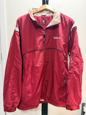 Wilson Y2K Maroon/Red Hooded Jacket with Packable Hood SZ XL